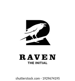 Raven with initial R logo icon design
