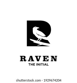 Raven with initial R logo icon design