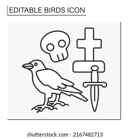 Raven line icon. Ravens and crows symbolize death or mourning.Birds concept. Isolated vector illustration. Editable stroke