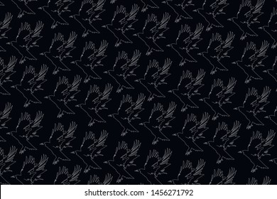 raven linear silhouette on black background