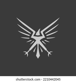 Raven logo concept inspiration. Wild and strong raven icon isolated on dark background. Awesome raven logo.