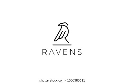 Raven logo formed with simple and modern lines