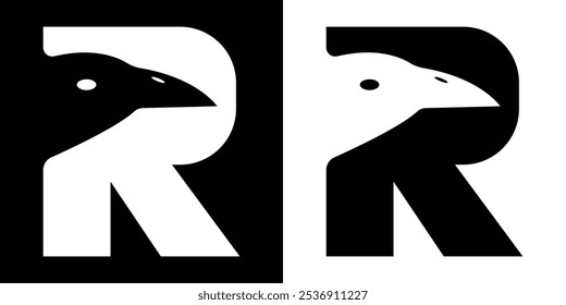 Raven logo, R logo design, Crow head logo.