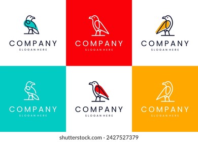 raven logo set line art style, vector design template.
