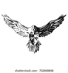 Raven with a mask of a joker in claws vector illustration
