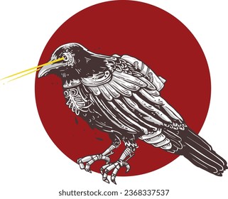 raven mecha robotic wildlife laser eye