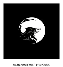 raven and moon concept logo