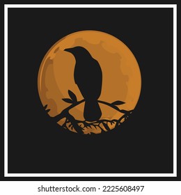 Raven at night vector illustration	
