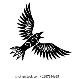 The Raven of Odin in a ancient Celtic, Scandinavian style, isolated on white, vector illustration