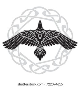 The Raven of Odin, In Norse, Celtic style, isolated on white, vector illustration