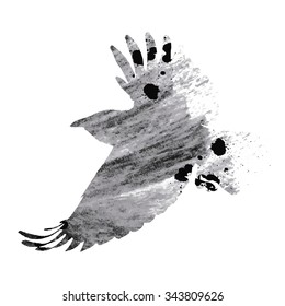 Raven on white background, vector illustration
