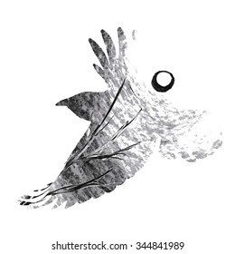 Raven on white background, vector illustration