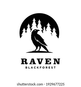 Raven Pine Tree Logo Icon Design