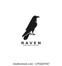 Raven Pose Silhouette Illustration Vector Logo.