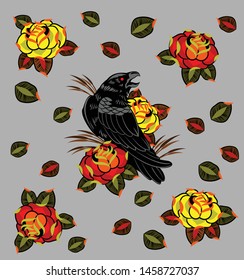 Raven and roses, old school style