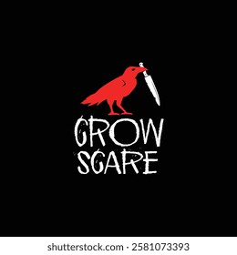 Raven Scary With Knife Logo Design Illustration Vector