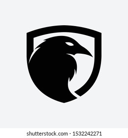 Raven in shield logo template