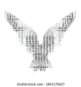 Raven silhouette with abstract grunge color pattern