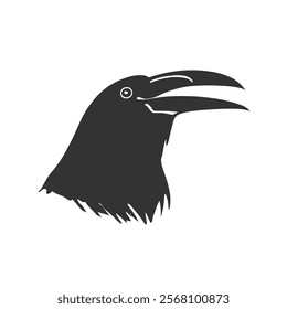 Raven Silhouette Illustration, Black Bird Sketch, Isolated