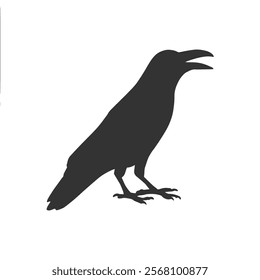 Raven Silhouette Illustration, Black Bird Sketch, Isolated