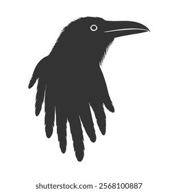 Raven Silhouette Illustration, Black Bird Sketch, Isolated