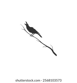 Raven Silhouette Illustration, Black Bird Sketch, Isolated