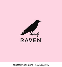 Raven silhouette logo design vector