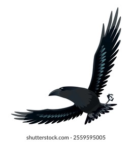 Raven. Silhouette Representing Bird Specie Captured in Moment of Flight and Resting