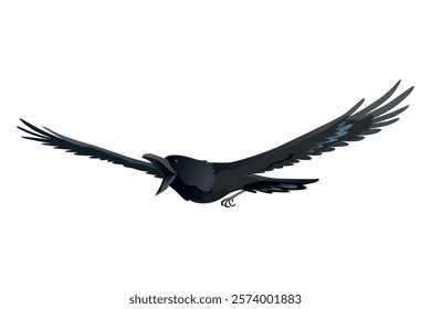 Raven. Silhouette Representing Bird Specie Captured in Moment of Flight and Resting