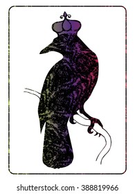  raven silhouette stylish image grunge image isolated vector illustration.