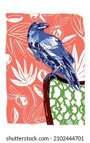 Raven sitting on modern chair
