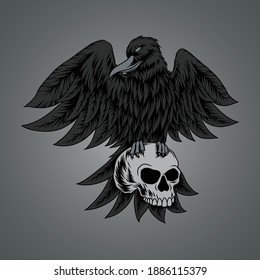 Raven skull flying vector illustration