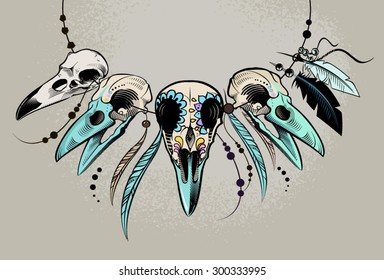 Raven Sugar Mexican Skull. Raven Skull. Vector illustration