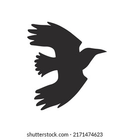 Raven tattoo. Silhouette of a bird. A flying crow in a flat style.