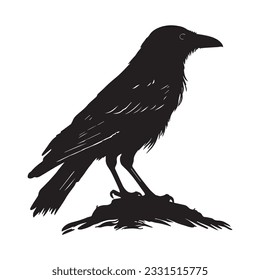 Raven vector art, raven silhouette flat icon isolated in white background.