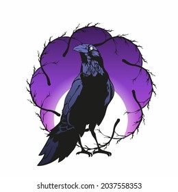 raven vector illustration, black horror crow