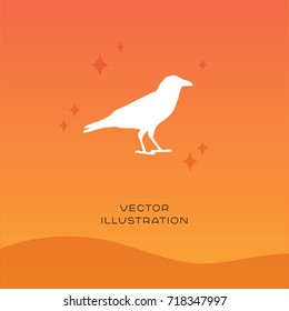 Raven vector silhouette icon on gradient background. Halloween autumn flat illustration