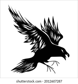 The raven Viking tattoo is redrawn to vector, it is used for the design.