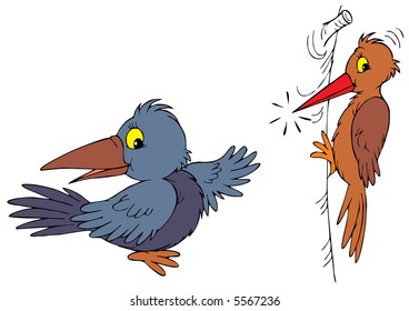 Raven and woodpecker