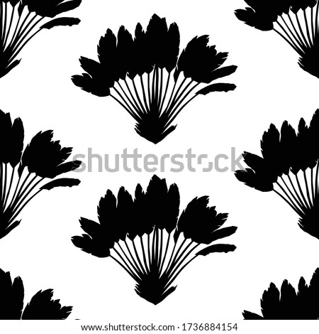 Ravenala tree travellers palm vector black and white seamless pattern 