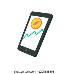 ravencoin cryptocurrency rising in value as shown in the chart of the mobile phone screen
