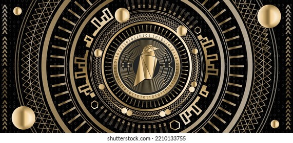 Ravencoin RVN crypto coin luxury golden ornamental vector background illustration