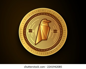 Ravencoin RVN crypto currency symbol and logo on gold coin. Virtual money concept token based on blockchain technology. 