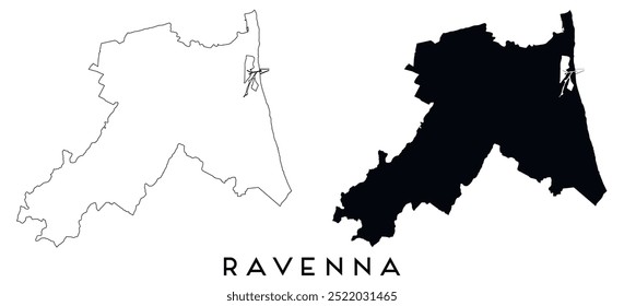 Ravenna map outline and black silhouette vector