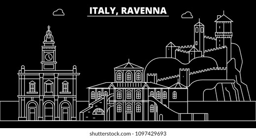 Ravenna silhouette skyline. Italy - Ravenna vector city, italian linear architecture, buildings. Ravenna travel illustration, outline landmarks. Italy flat icon, italian line banner