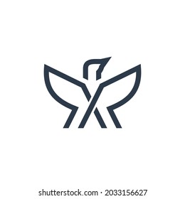 Ravens bird combination And letter R with in white background, vector logo design flat minimalist