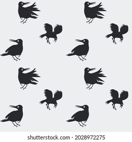 Ravens - black and white pattern - vector. Halloween party banner. Bird world