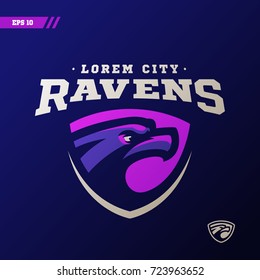 Ravens colorful sports logo - vector illustration, emblem, design on dark background