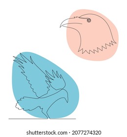 Ravens one-line set, crows hand drawn continuous contour. Doodle, sketch style, minimalism. Croaking ominous prophet, symbol of wisdom.Decoration for Halloween. Isolated. Vector illustration