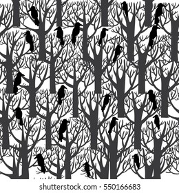ravens sitting on tree seamless